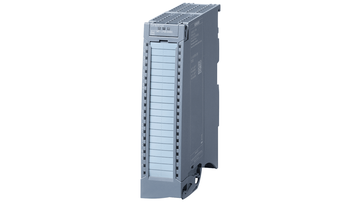 Siemens 6ES7547-1JF00-0AB0, modulo di comunicazione per S7-1500, 8 porte, dimensioni 147 x 35 x 129 mm, progettato per ambienti industriali.