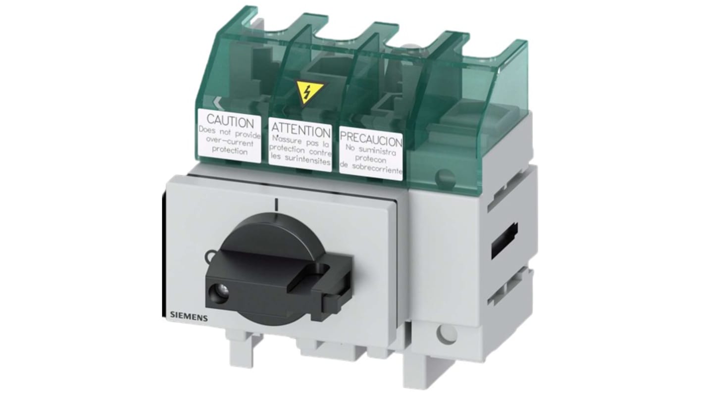 Sezionatore interruttore Siemens 3LD5000-0TL11, 4 poli, 32A, fusibile Classe CC, IP65, per attivazione sicura apparecchiature.