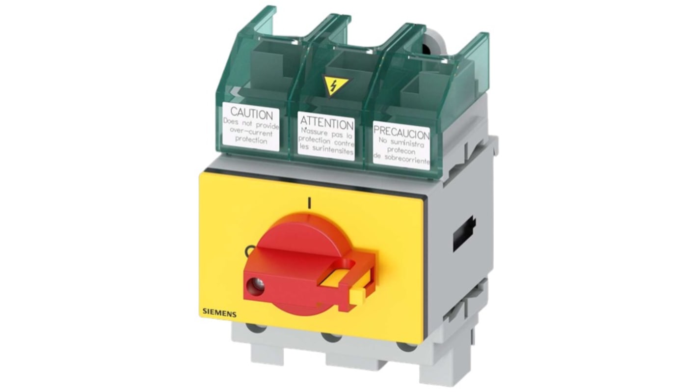 Sezionatore interruttore Siemens 3LD5200-0TK13, 3 poli, 63A, fusibile Classe J, IP65, temperatura -25 a 55°C.