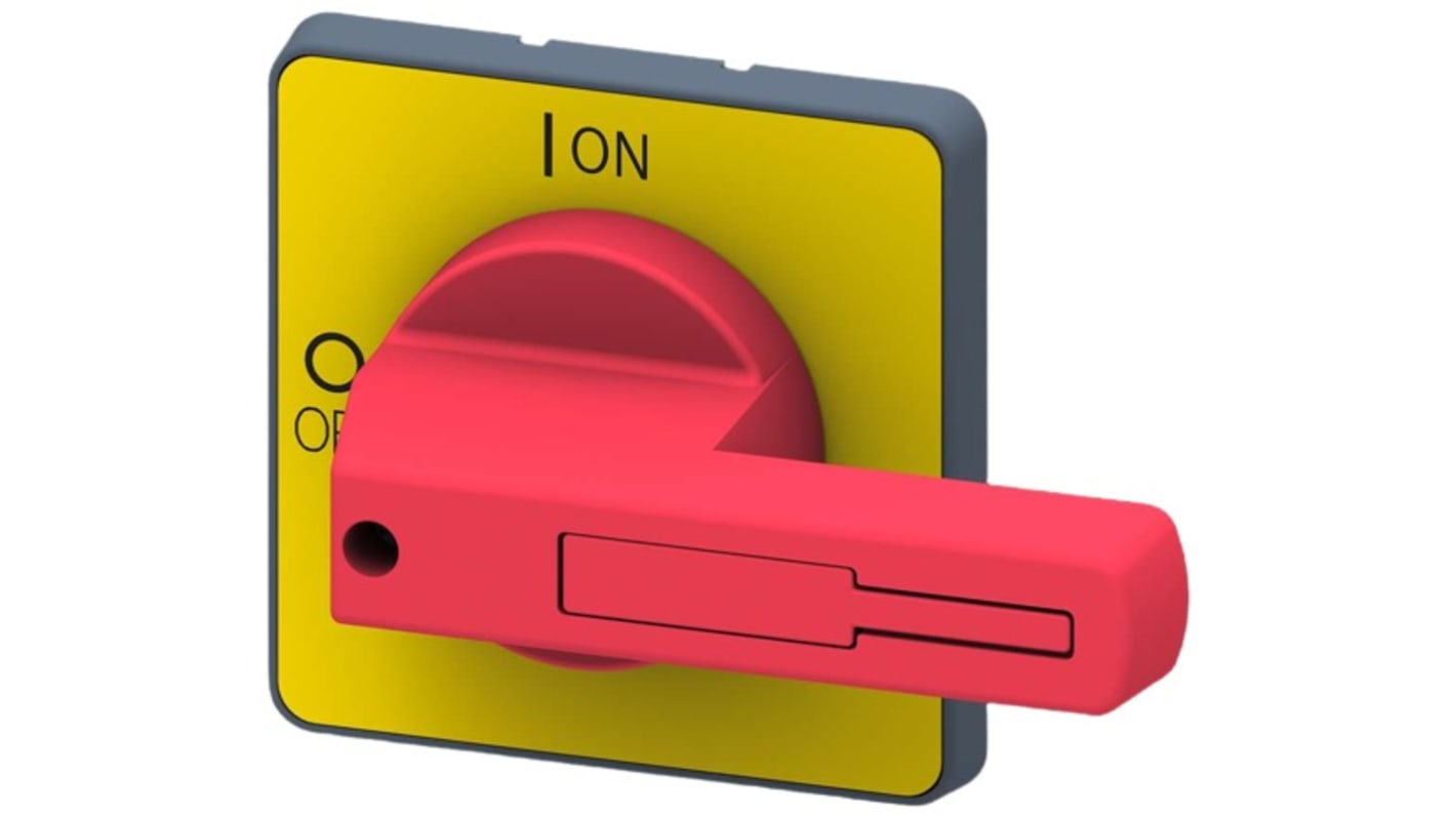 Manopola rotante Siemens 3LD9243-3B per interruttore principale e di emergenza, leva rossa/gialla, grado di protezione IP65.