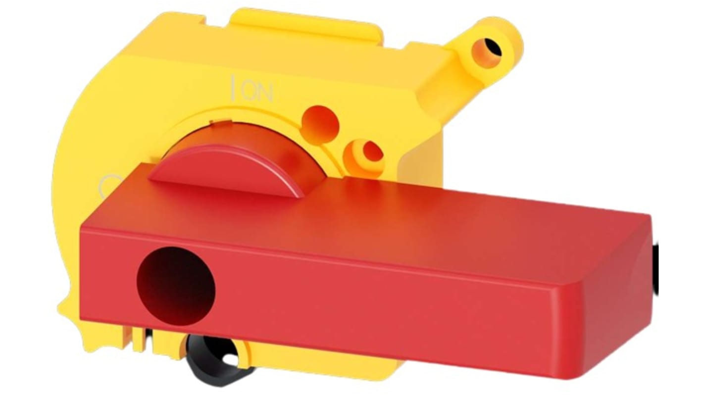 Manopola rotante Siemens 3LD9247-3C per sezionatori 3LD54, 3LD56 e 3LD58, lunghezza 96 mm, corrente nominale 150 A, bloccata in OFF.