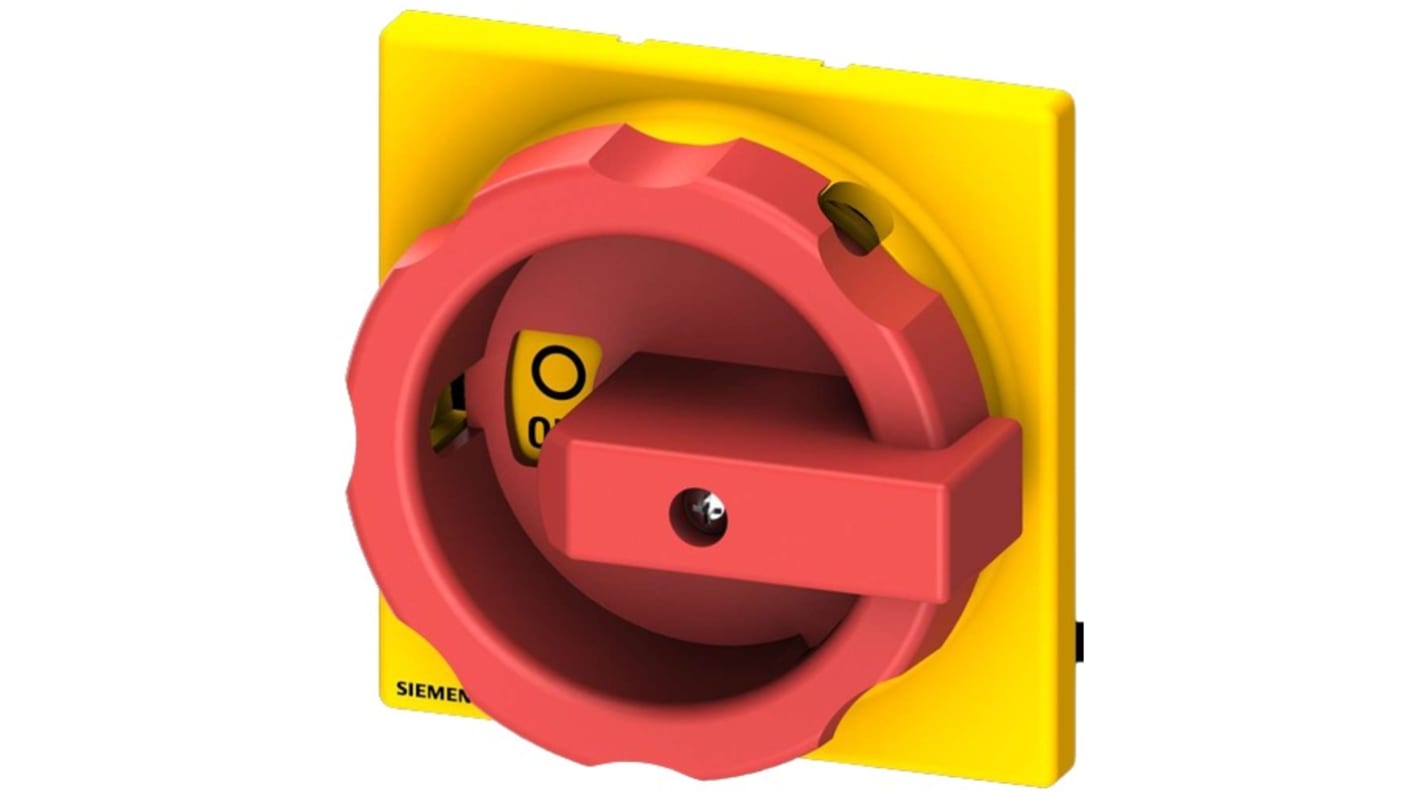 Siemens 3LD9284-3G, meccanismo rotante per interruttore principale e arresto di emergenza, leva rossa/gialla, corrente nominale 63 A - 125 A.