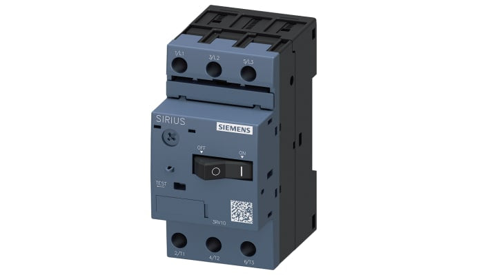 Interruttore automatico motore Siemens 3RV1011-0GA10, 0,45-0,63 A SIRIUS per applicazioni industriali. Resistente ai cortocircuiti, lunga durata meccanica. Compatibile con guida DIN.