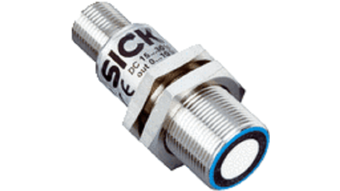 Sensore di prossimità a ultrasuoni cilindrico Sick UM18-21712B211, gamma di rilevamento 20-150 mm, corpo in metallo, connettore M12.