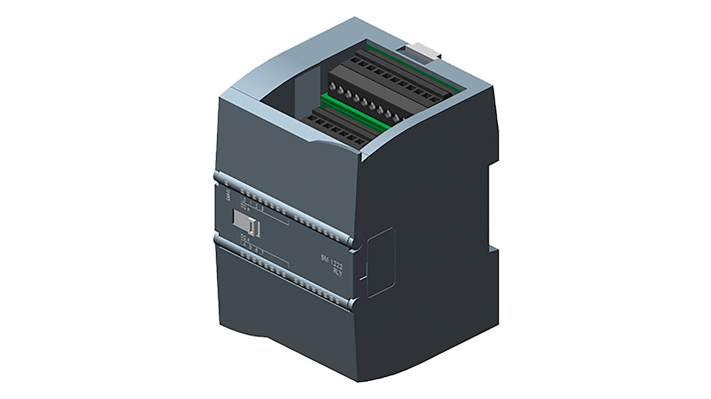 Modulo I/O Siemens 6ES7222-1XF32-0XB0 per PLC SIMATIC S7-1200, 8 uscite digitali, 24 V, dimensioni 70 x 100 x 75 mm.