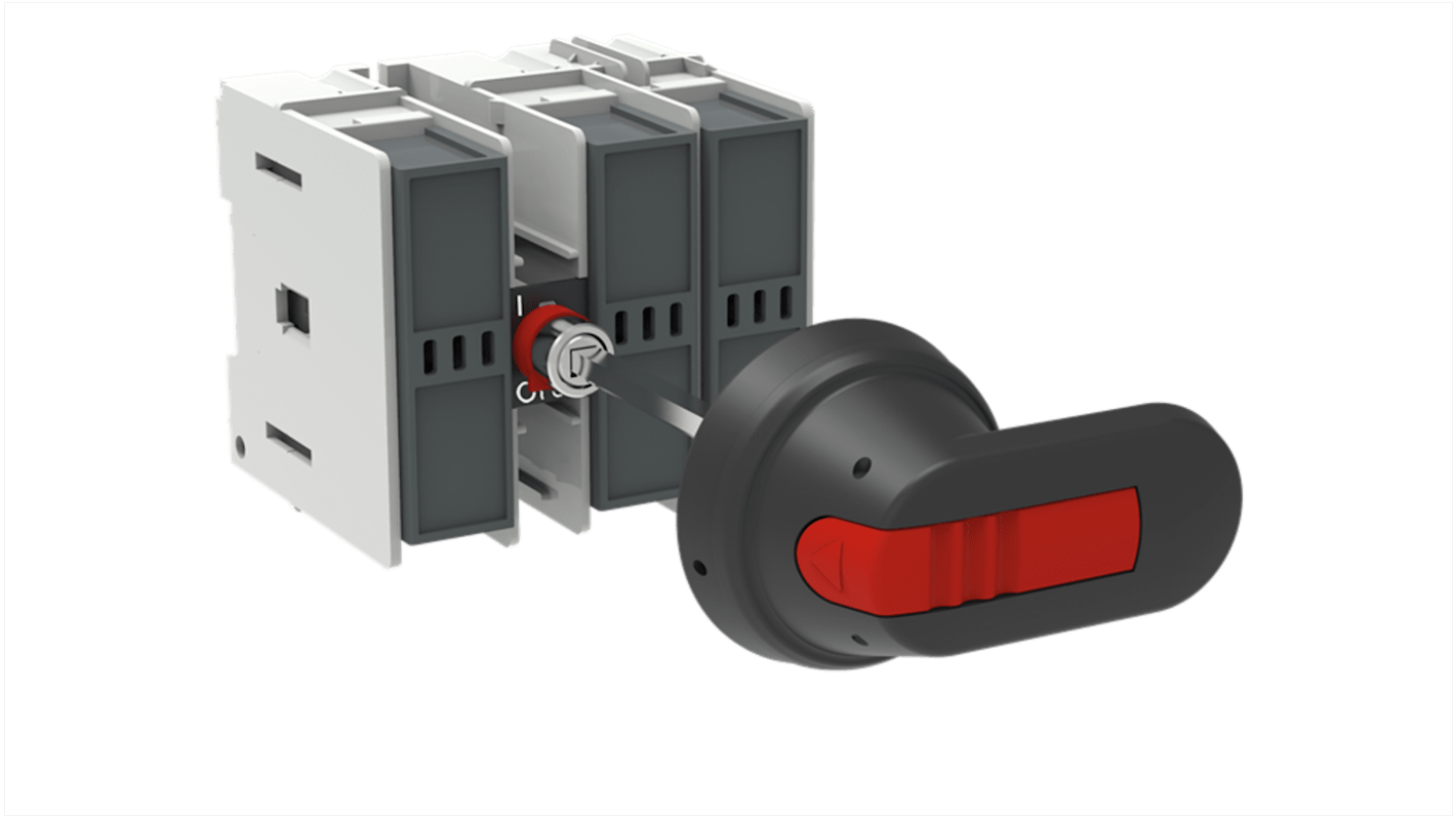 Interruttore sezionatore ABB OS32FF1214 a 3 poli, 32A, 690V, montaggio su base, azionamento frontale.