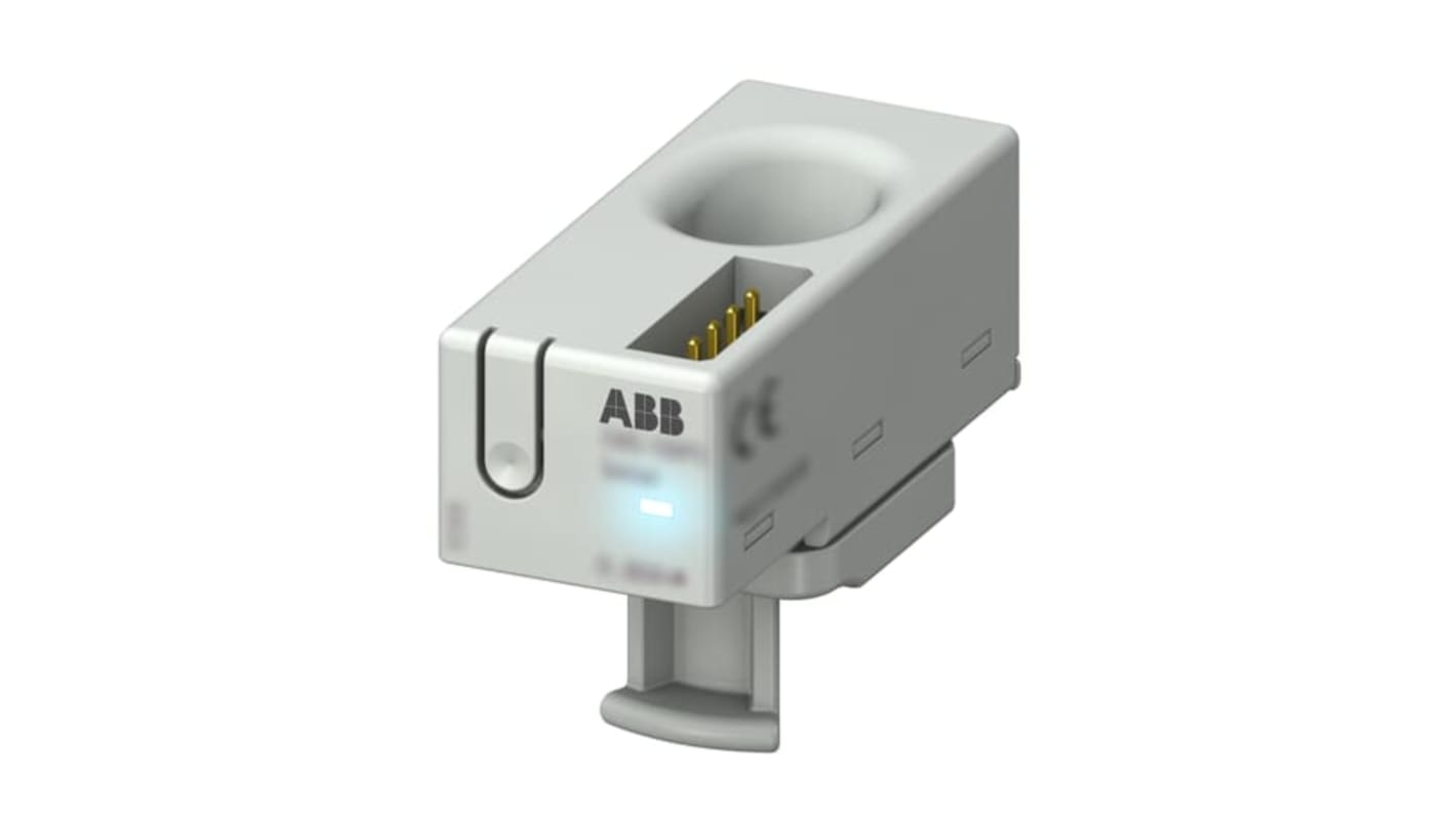 Sensore di corrente ABB 2CCA880108R0001, montaggio su cavo, 0.1-40A, dimensioni 41x17.4x29 mm, precisione 0.5% FS.