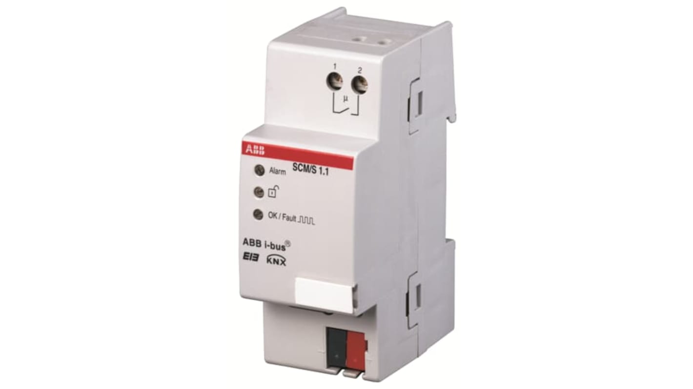 Modulo di sicurezza ABB 2CDG110024R0011 per sistema bus KNX, montaggio su guida DIN, supporta 64 zone, dimensioni 3,54 x 1,41 x 2,53 poll.