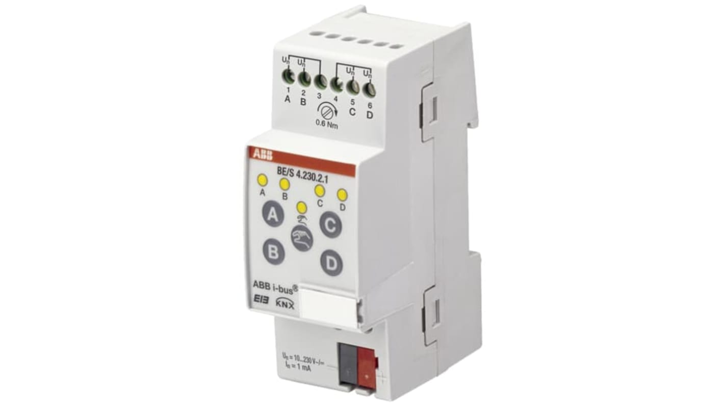 ABB 2CDG110091R0011, modulo di ingresso per sistema KNX, rileva segnali da 10 a 230 V, montaggio su guida DIN, dimensioni 3,54 x 1,41 x 2,53 poll.