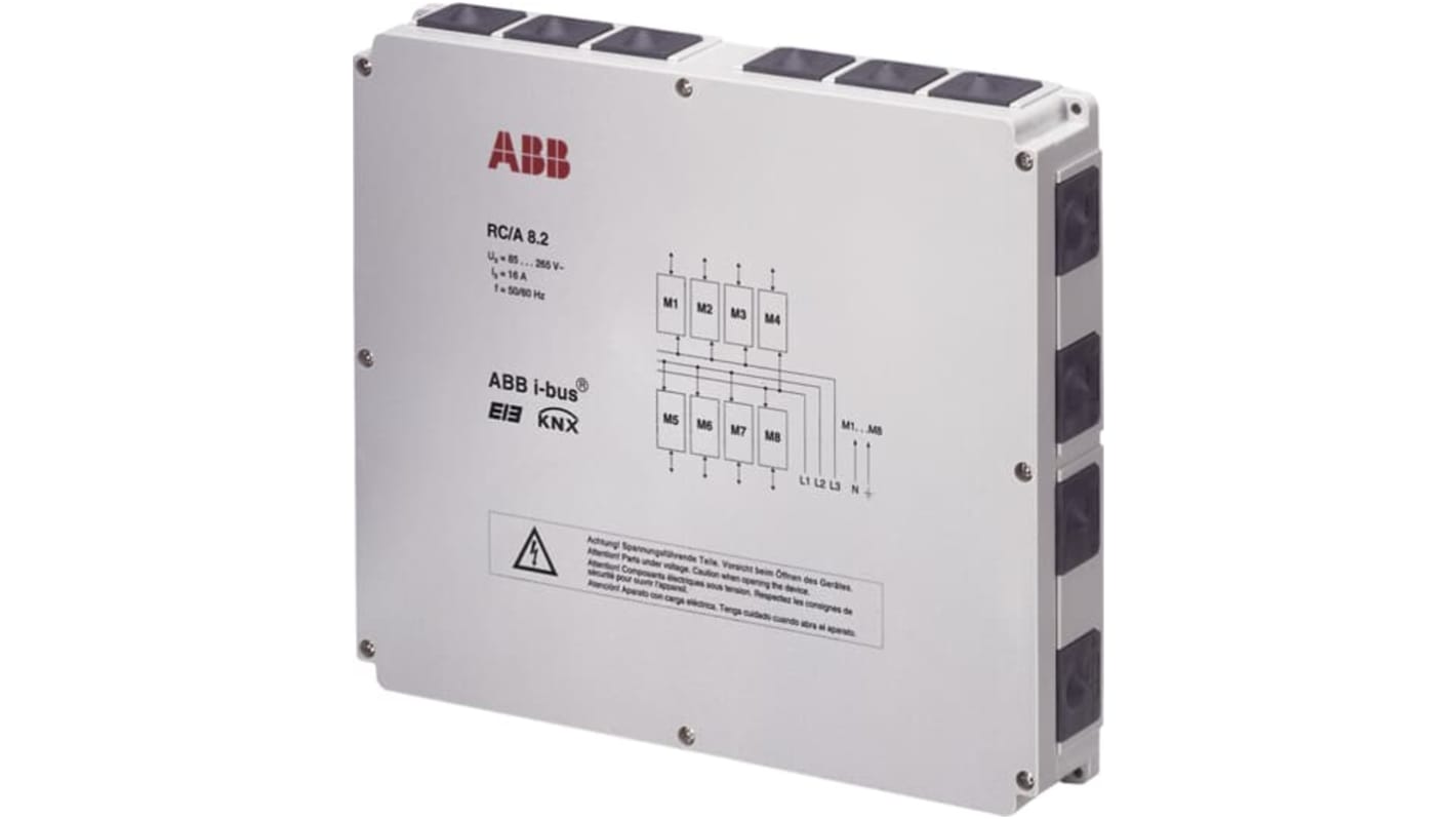 Base del controller ABB 2CDG110106R0011 per sistema bus KNX, supporta 8 moduli, grado di protezione IP54, dimensioni 10,6 x 1,96 x 12,44 poll.