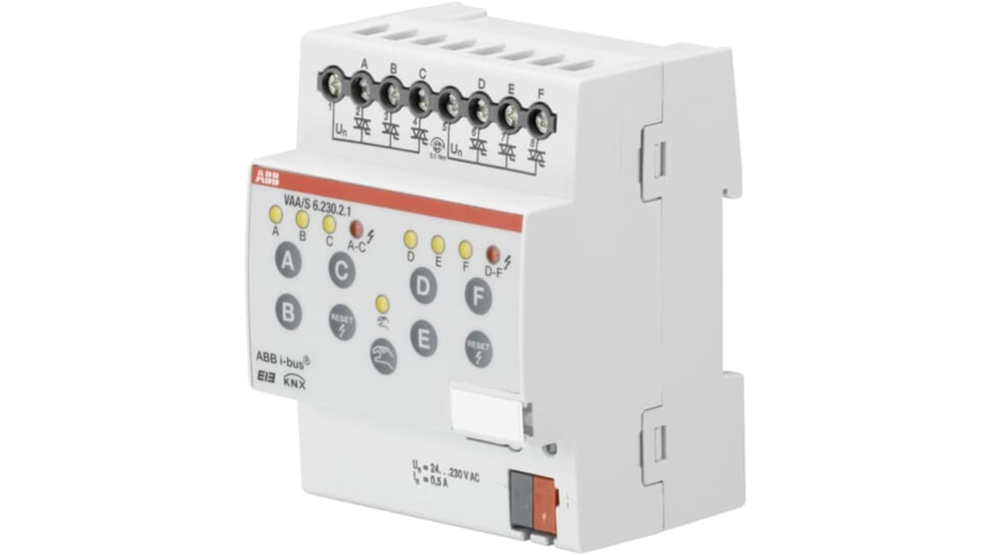 ABB 2CDG110116R0011, attuatore MDRC per valvole, 24-230 V, montaggio su guida DIN, dimensioni 90 x 72 x 64 mm, grado IP20.