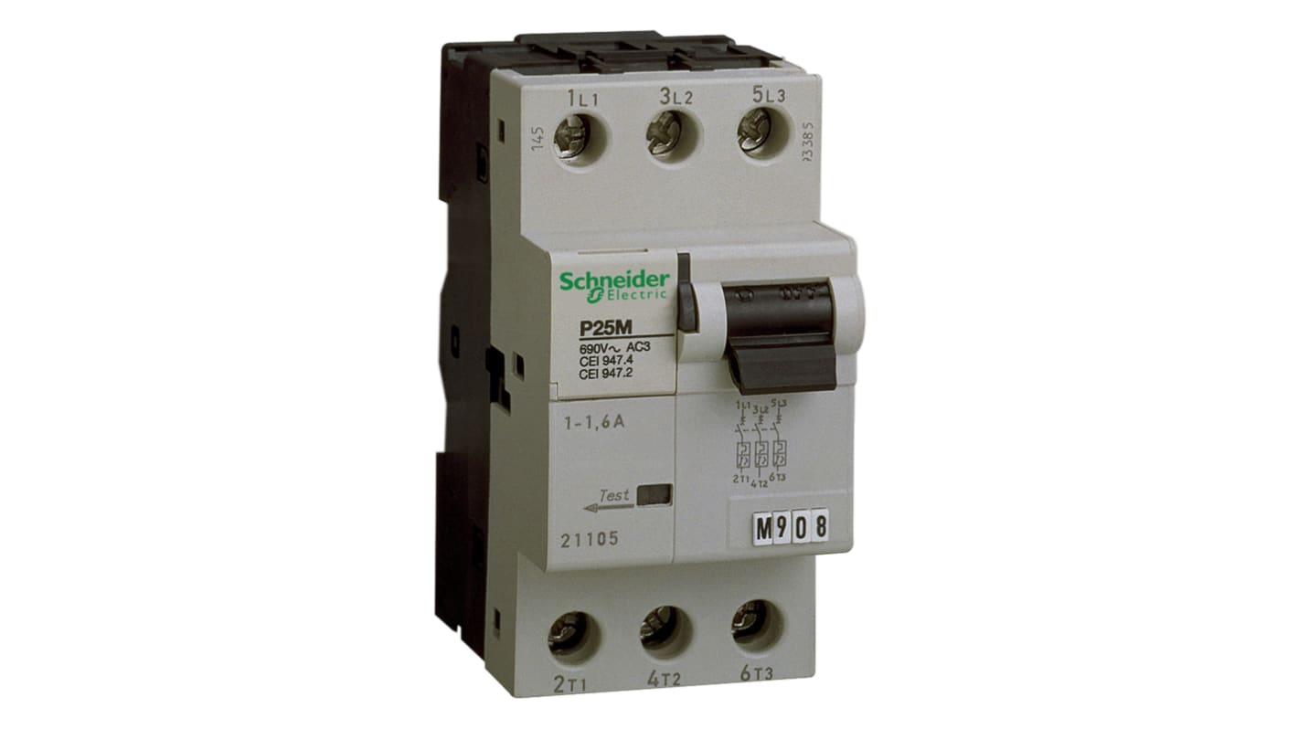 Interruttore automatico Schneider Electric 21106, 2P 2.5A, Tipo K. Operativo da -25 a 60 °C, frequenza 50/60 Hz. Ideale per sistemi elettronici industriali.