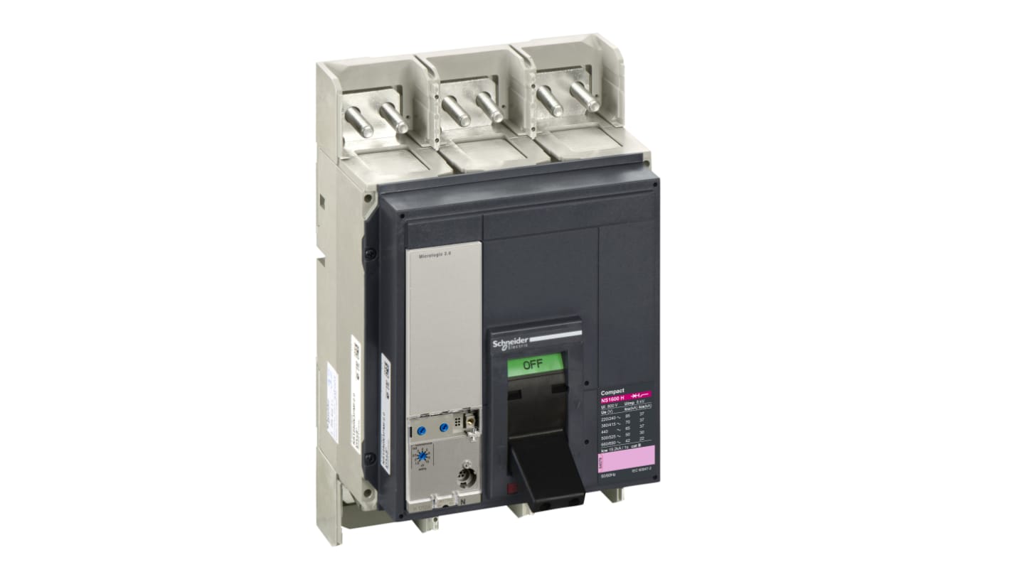 Interruttore magnetotermico scatolato Schneider Electric, 3 poli, 1.6kA, montaggio fisso, IP40, -25 a 70 °C.