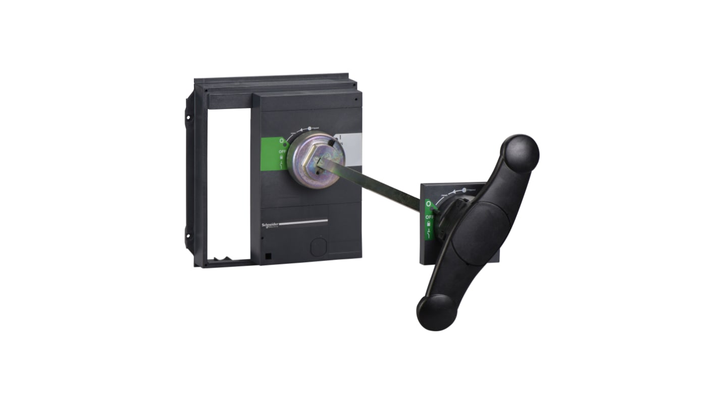 Manopola rotante Schneider Electric 33878 nera IP55 per Serie ComPact NS630b. Design ergonomico, montaggio frontale, lucchetto OFF.