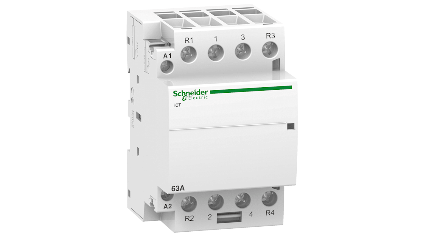 Contattore Schneider Electric A9C20868, 4 poli, 2NO/2NC, 63 A, 220-240 V c.a., IP20, serie Acti 9.