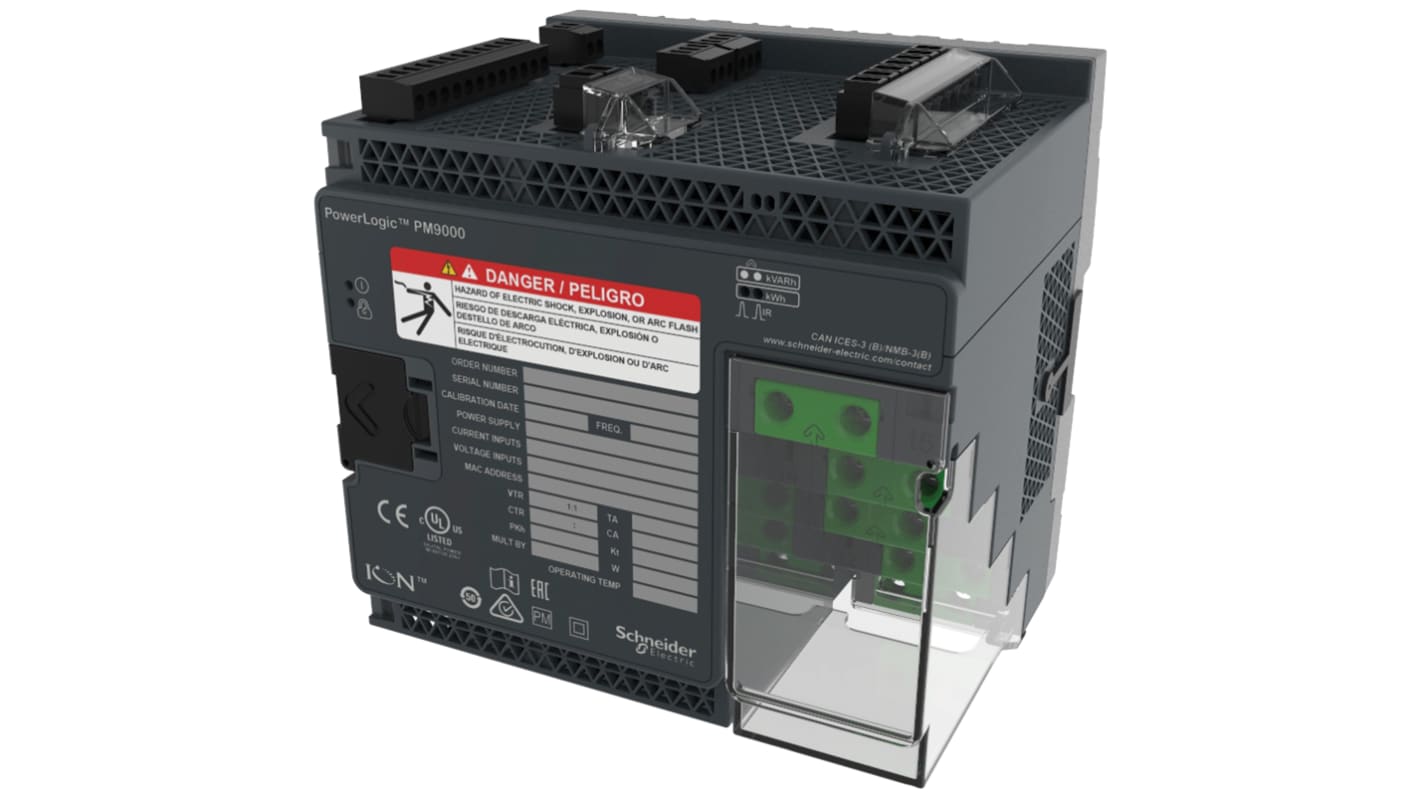 Contatore di energia Schneider Electric METSEION92040, 3 fasi, montaggio su guida DIN, display LCD remoto, IP65.