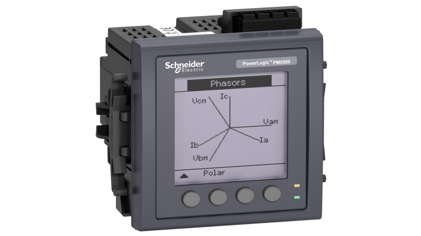 Contatore di energia Schneider Electric METSEPM5561, 1-3 fasi, montaggio su guida DIN, display LCD, IP52, 100-480 V.