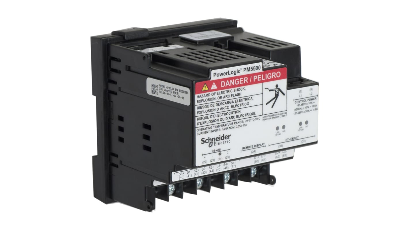 Contatore di energia Schneider Electric METSEPM5563, 1-3 fasi, montaggio su guida DIN, display LCD, IP52.