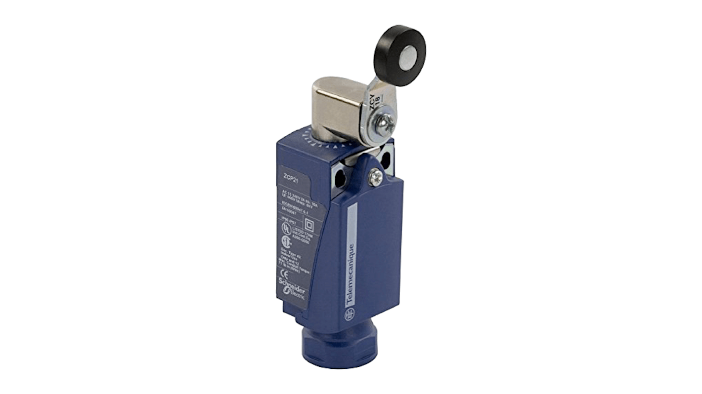 Interruttore di fine corsa a rullo Telemecanique Sensors XCKP2118M12, grado di protezione IP66/IP67, attuatore rotante, corrente 3 A.