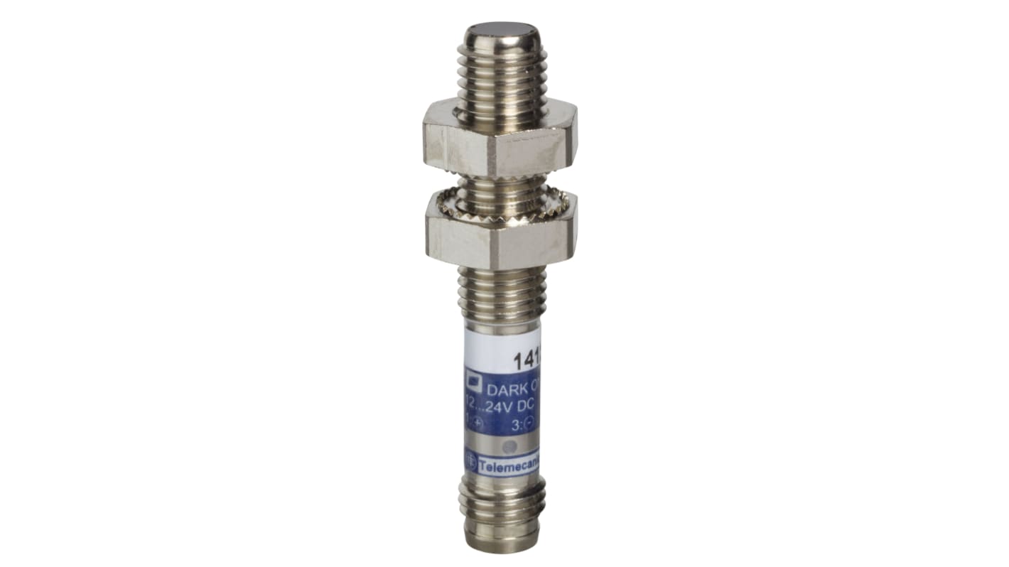 Sensore fotoelettrico cilindrico a diffusione Telemecanique Sensors XUAH0515S, rilevamento 50 mm, uscita PNP, alimentazione 12-24 V, grado di protezione IP67.