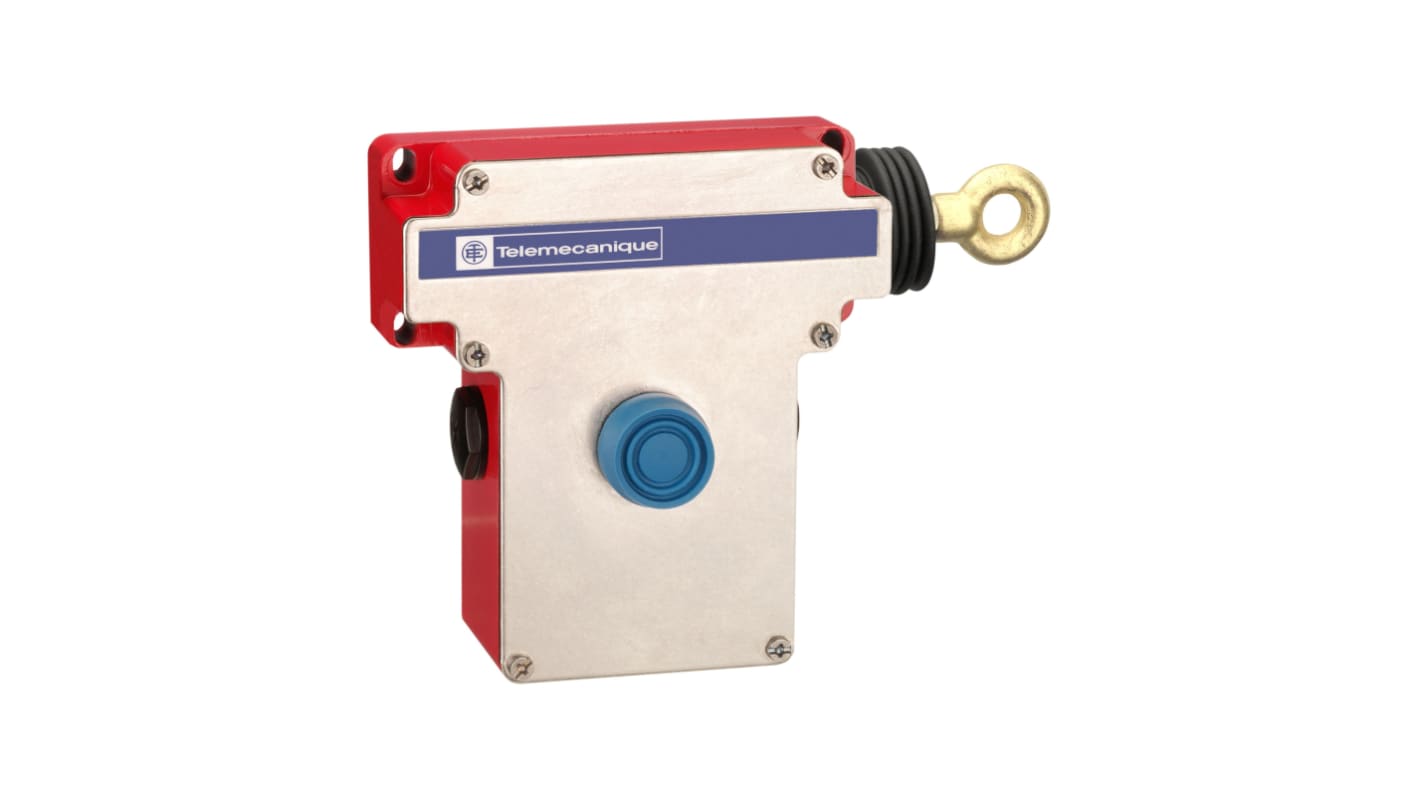 Interruttore a corda Telemecanique Sensors XY2CE1A250, montaggio a destra, contatti 1 NC/1 NO, grado di protezione IP66.