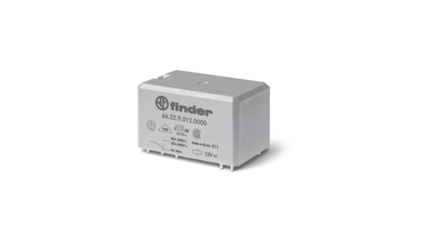 Modulo relè di potenza Finder 662290120603S, DPST-2NO per guida DIN, 120V cc, 30A, isolamento rinforzato. Adatto per applicazioni industriali.