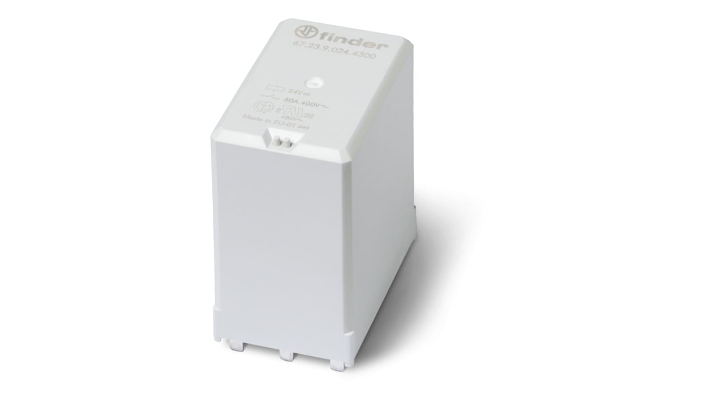 Finder 672390124500, relè 12V cc per montaggio su PCB, corrente di commutazione 50A, contatti in AgSnO2, isolamento rinforzato.