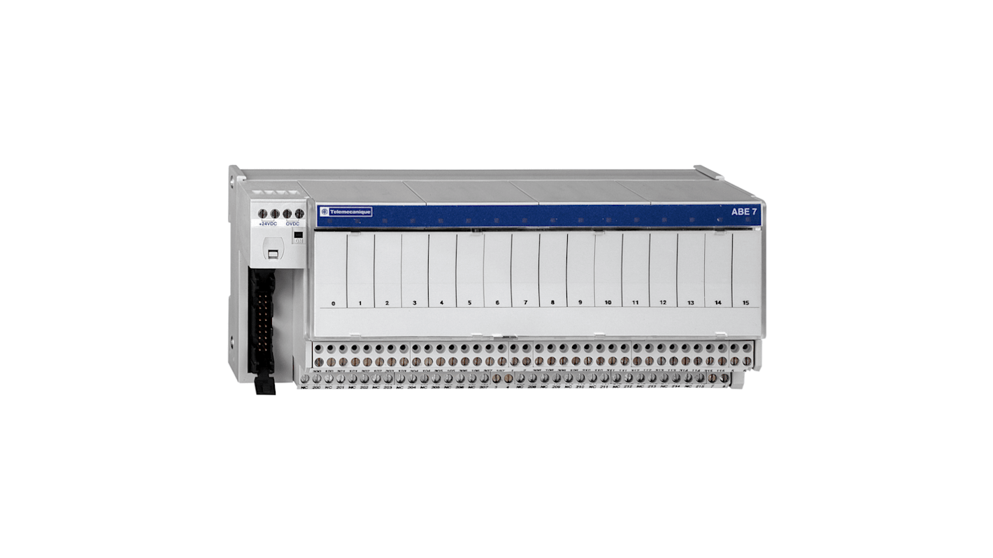 Sottobase Schneider Electric ABE7R16T330 per relè elettromeccanici a innesto, 16 canali, fusibile interno 5x20mm, IP2x, 30 V c.c.
