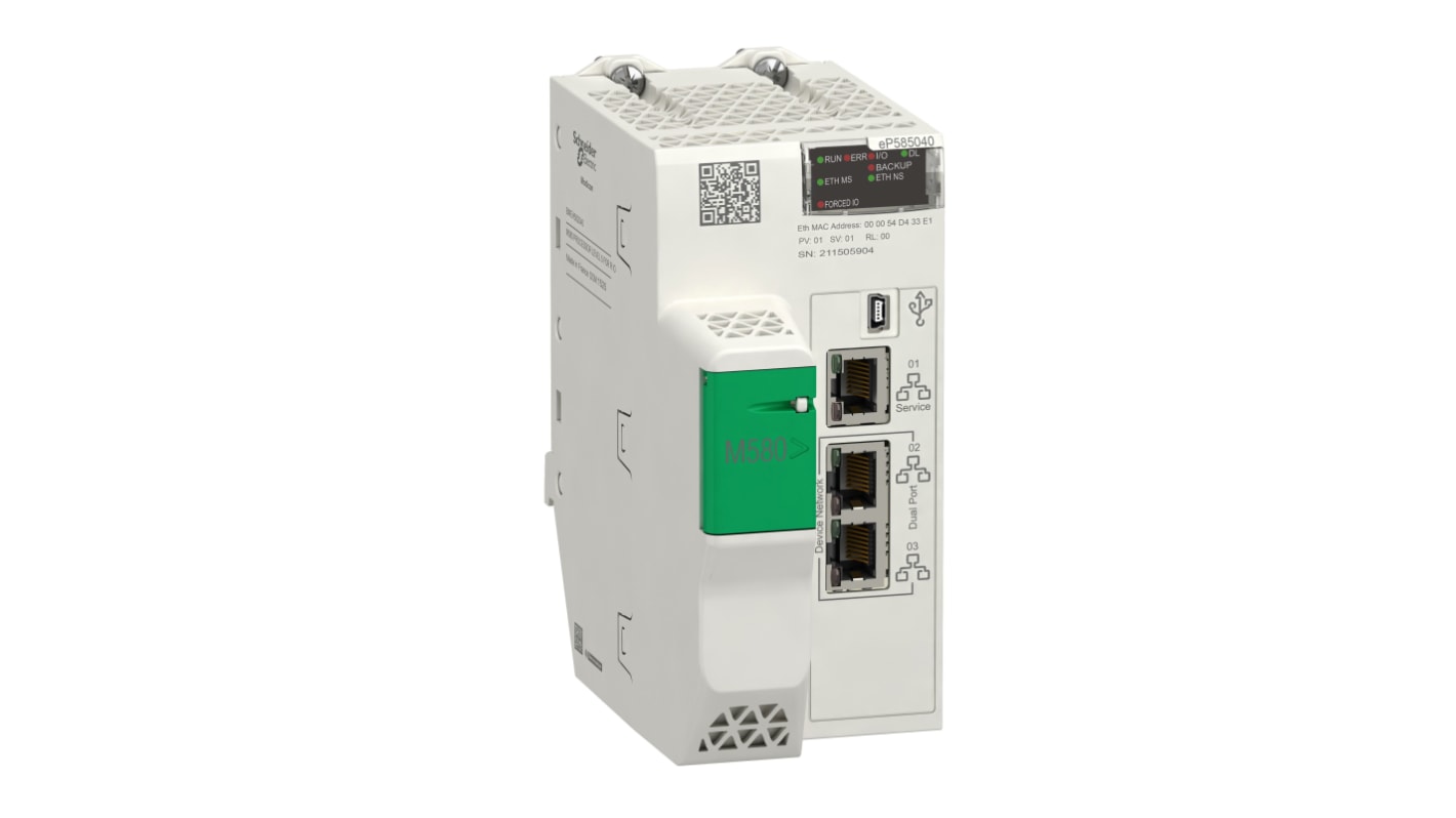 Modulo I/O Schneider Electric BMEP585040, 24 V CC, 8 rack locali, interfaccia TCP/IP Ethernet, grado di protezione IP20.