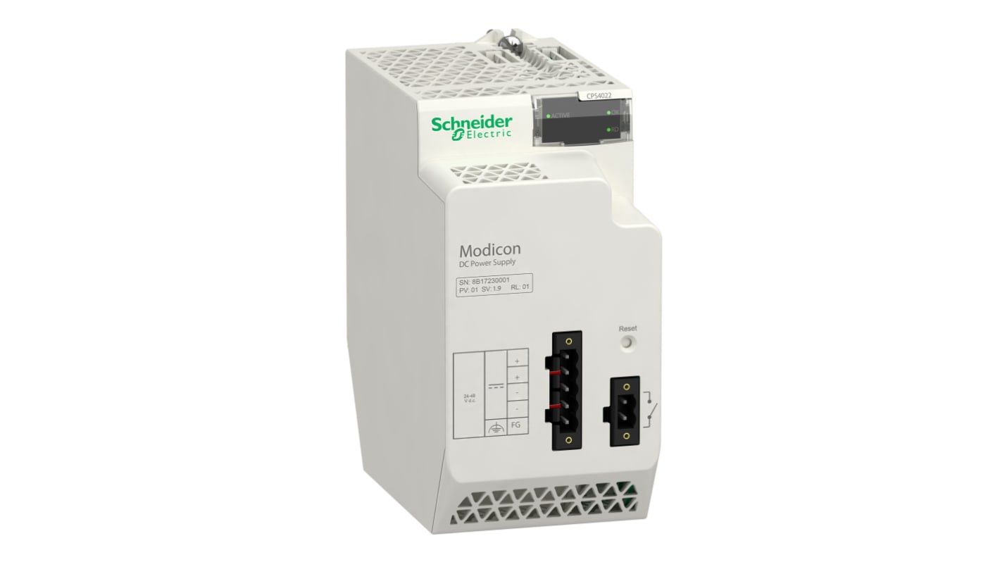 Modulo di alimentazione Schneider Electric BMXCPS4022 per sistema X80, tensione 24-48 V c.c., potenza 8,5 W, grado di protezione IP20.