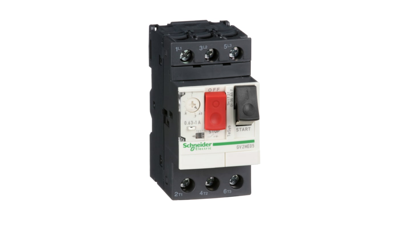 Interruttore automatico del motore Schneider Electric TeSys GV2ME05, 690V, 0,63-1A. Tecnologia termico-magnetica per protezione motori.