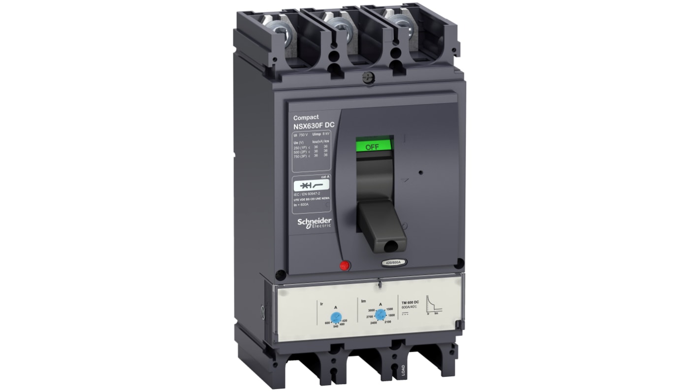 Interruttore magnetotermico scatolato Schneider Electric, 3 poli, 500 A, montaggio fisso, IP40, operatività -25/+55 °C.