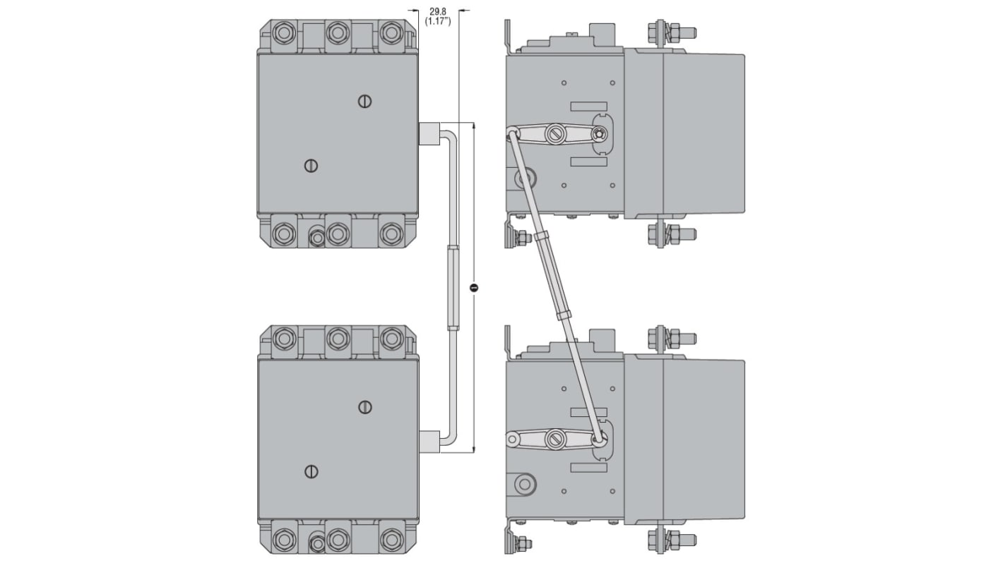 Interblocco meccanico Lovato 11G3564 per contattori serie B, montaggio frontale o laterale, configurabile in verticale.
