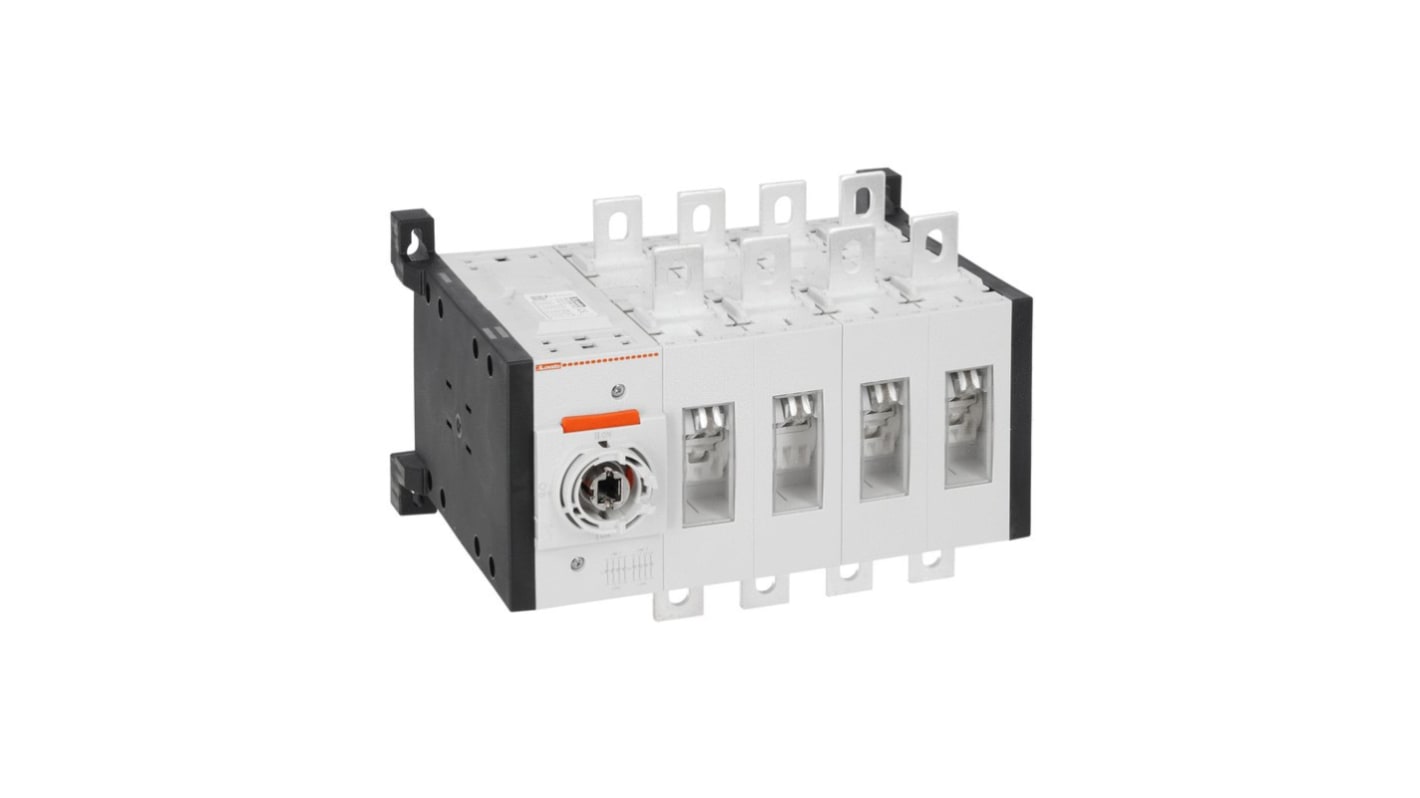 Interruttore Lovato GLC0400T4C1, 4 poli, montaggio a vite, corrente 400A, tensione 1000V, corpo compatto e contatti visibili.