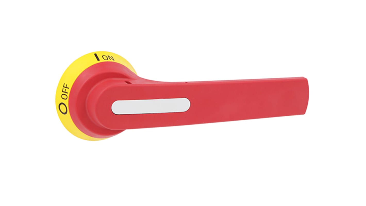 Manopola rotante Lovato GLX62 per sezionatori, lunghezza 212.9 mm, montaggio a innesto, protezione IP66/IP69K, colore rosso e giallo.