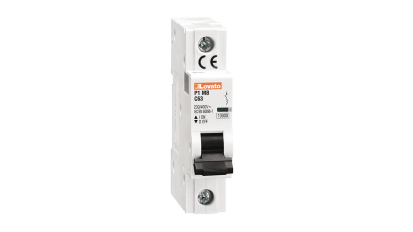 Interruttore magnetotermico Lovato P1MB1PC13 unipolare, 13A, Tipo C, montaggio su guida DIN 35 mm, protezione da cortocircuiti e sovraccarichi.
