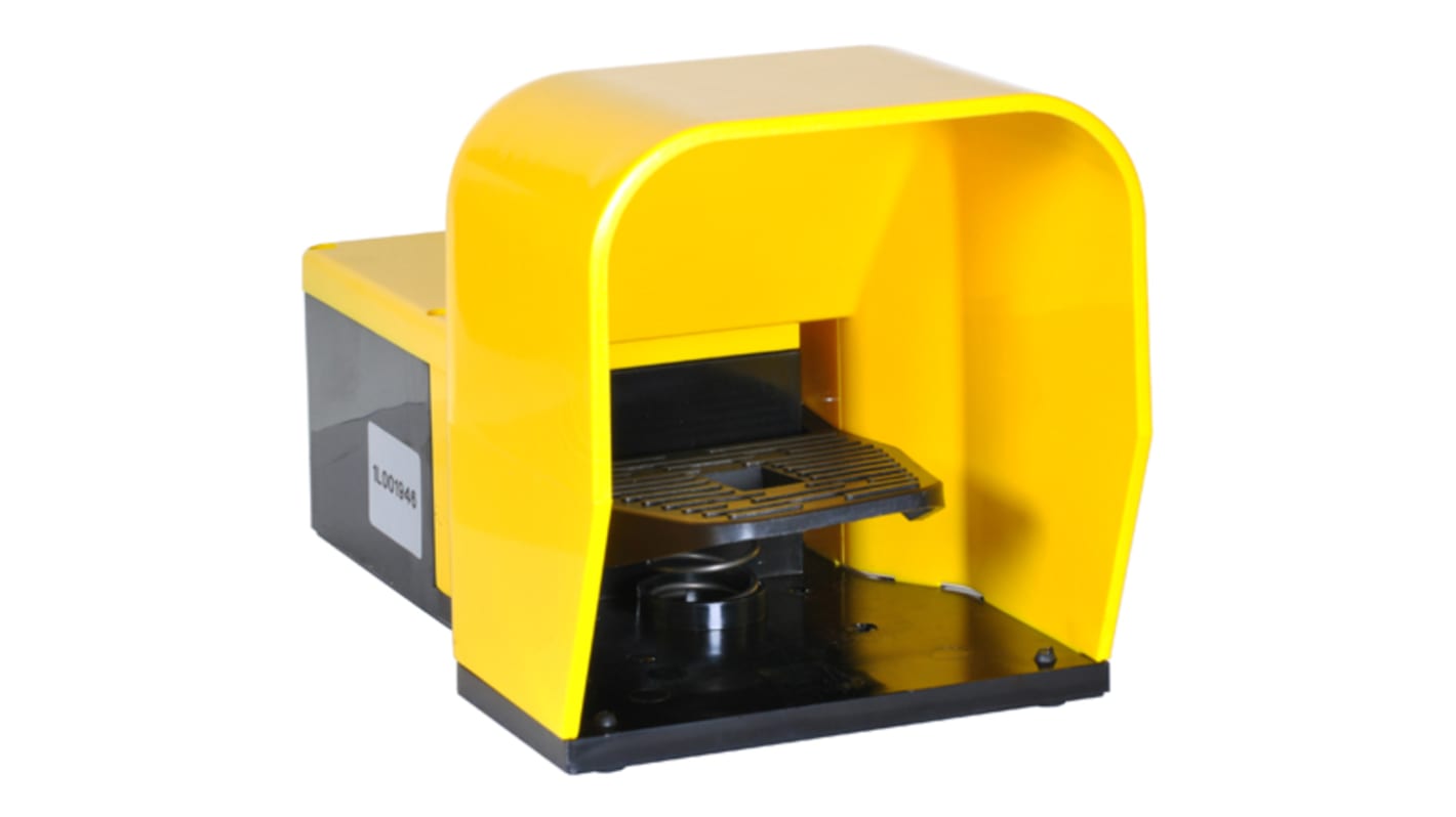 Interruttore a pedale momentaneo Lovato KG200S11, SPDT, corpo in plastica autoestinguente, corrente 10 A, tensione 600 V.