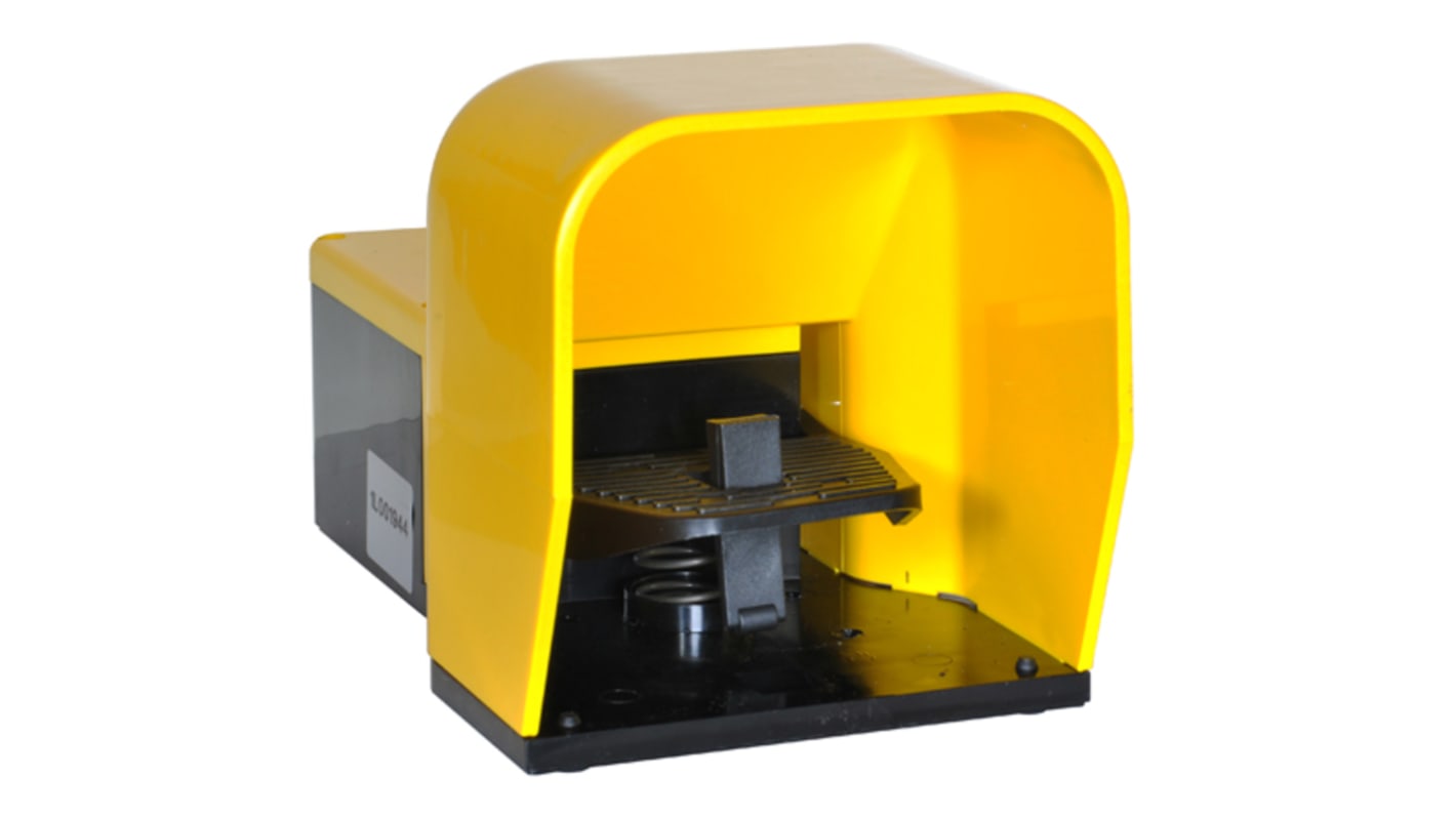 Interruttore a pedale momentaneo Lovato KG210S11, SPDT, corpo in plastica autoestinguente, corrente 10 A, tensione 600 V.