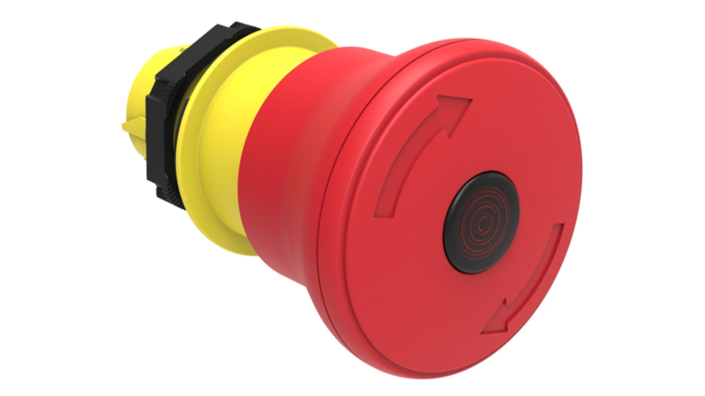 Pulsante di arresto di emergenza Lovato LPCBL6644, testa a fungo rossa, diametro foro 22mm, grado di protezione IP66/IP67/IP69K.