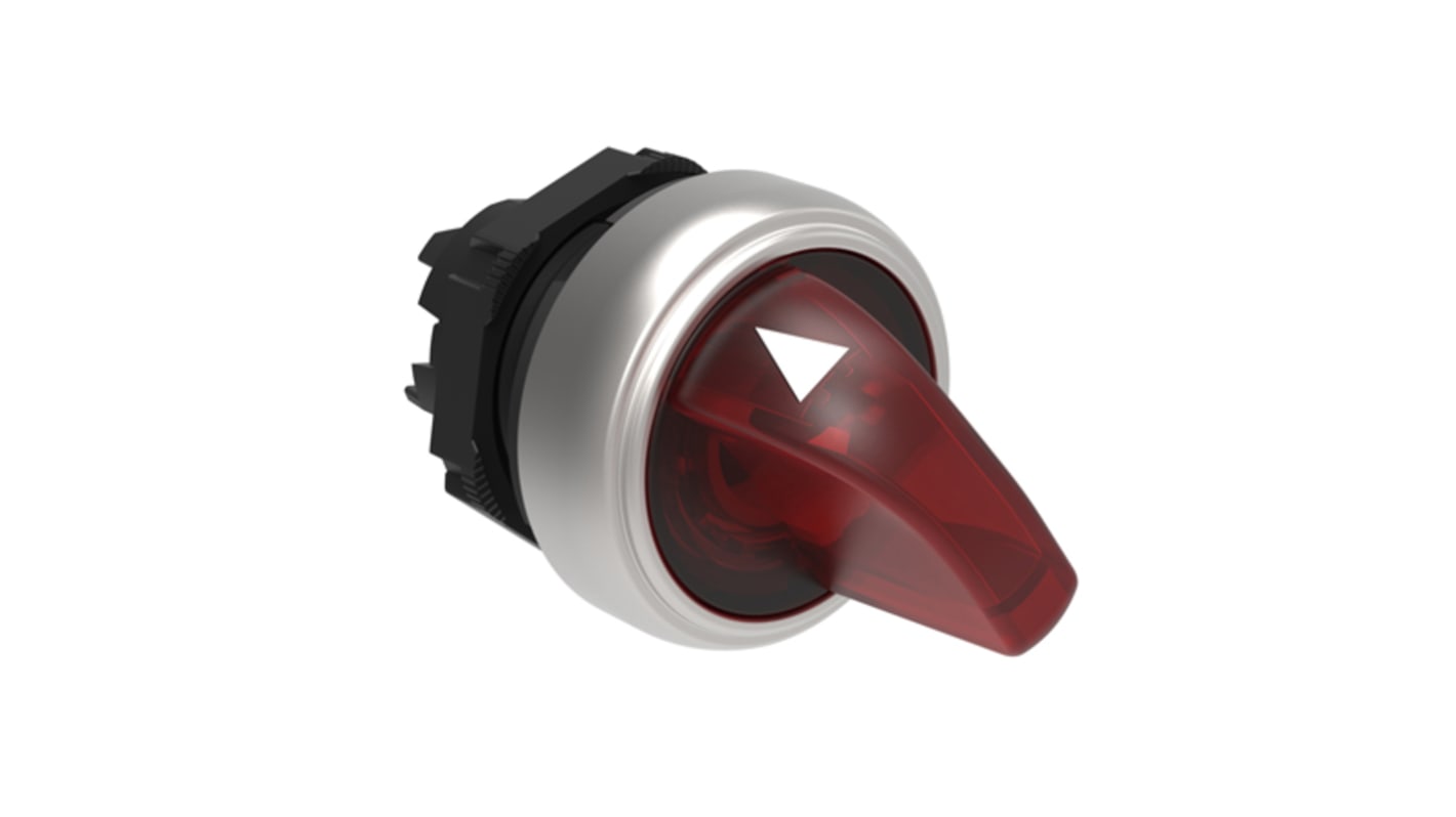 Selettore Lovato LPCSL1204, 2 posizioni, diametro foro 22mm, rosso illuminato, plastica cromata, grado di protezione IP66/IP67/IP69K.