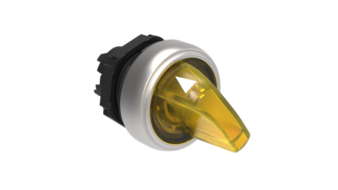 Selettore Lovato LPCSL1205, 2 posizioni, diametro foro 22mm, colore giallo, illuminato, grado di protezione IP66/IP67/IP69K.