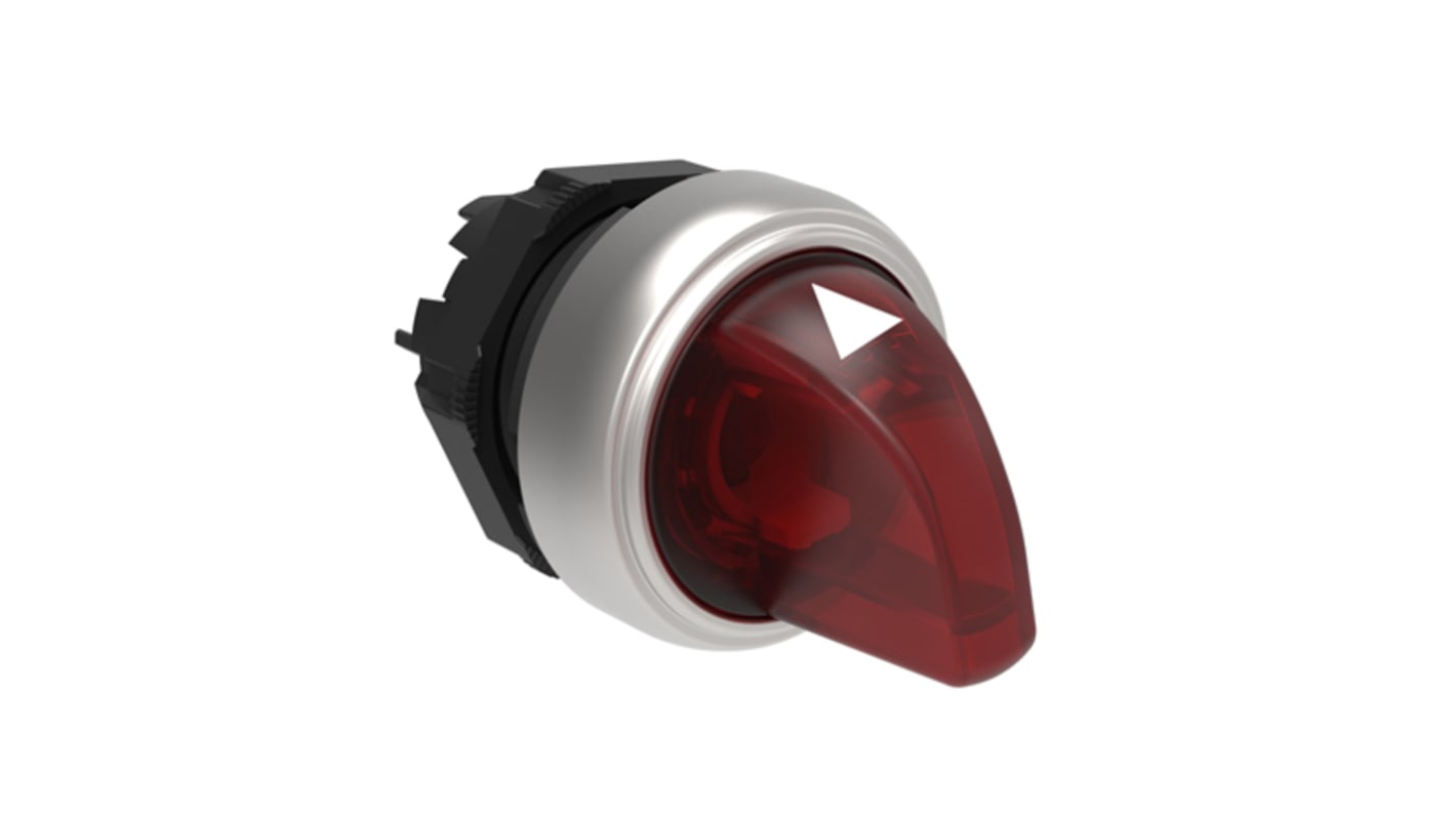Selettore Lovato LPCSL1304, 3 posizioni, diametro foro 22mm, rosso illuminato, plastica cromata, grado di protezione IP66/IP67/IP69K.