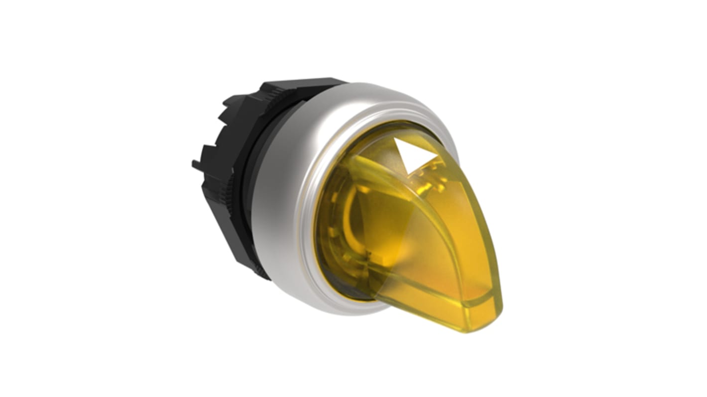 Selettore Lovato LPCSL1305, 2 posizioni, Ø 22mm, giallo illuminato, plastica cromata, grado di protezione IP66/IP67/IP69K.