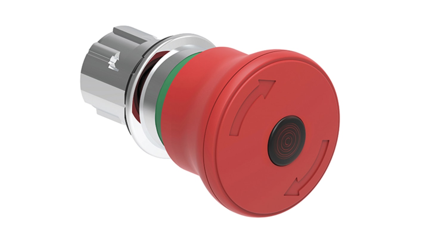 Pulsante di arresto di emergenza Lovato LPSBL6644, rotondo, rosso, in metallo cromato, diametro foro 22mm, grado di protezione IP66/IP67/IP69K.
