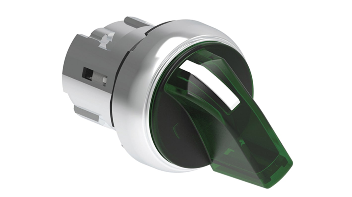 Selettore Lovato LPSSL1303 a 3 posizioni, diametro foro 29.5mm, in alluminio, colore verde, grado di protezione IP66/IP67/IP69K.