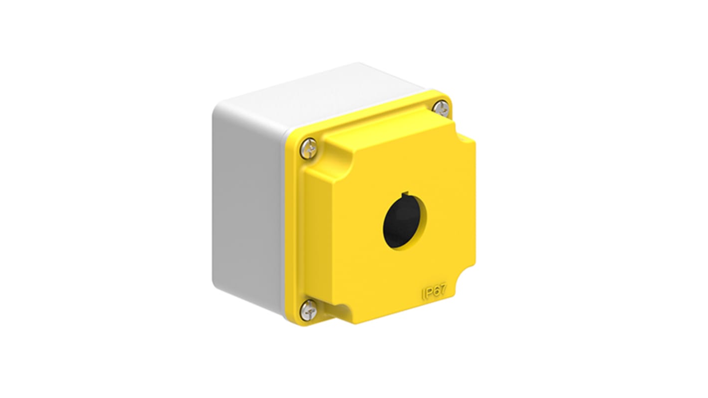 Stazione di controllo vuota Lovato LPZM1A5, coperchio giallo, Ø 22.5 mm, grado di protezione IP66/IP67, alluminio.