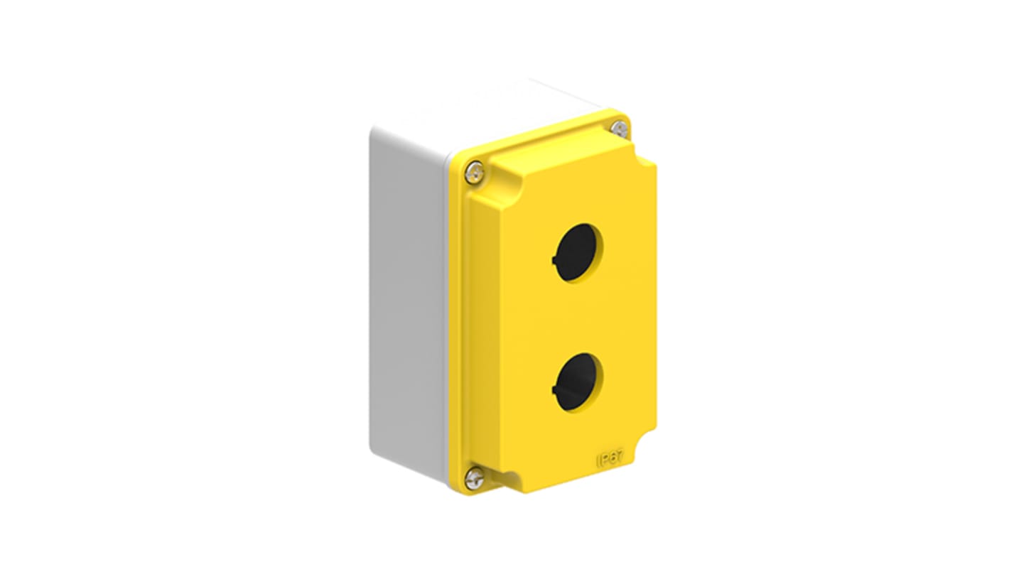 Stazione di controllo vuota Lovato LPZM2A5, 2 fori da 22.5mm, coperchio giallo, grado di protezione IP66/IP67.