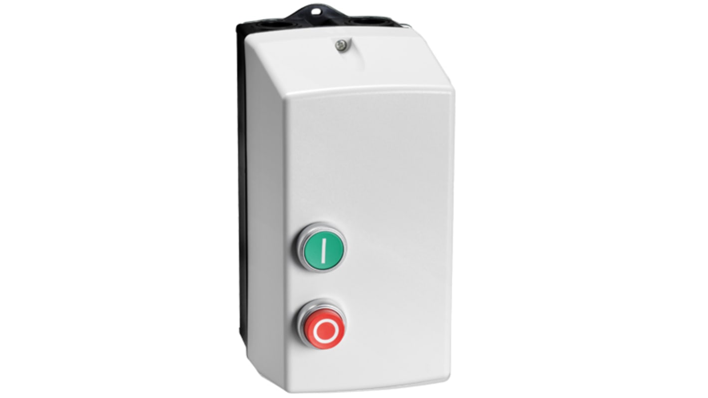 Contenitore Lovato M2PA grigio in ABS con pulsanti START-STOP/RESET, grado di protezione IP65, 2 fori per connessione.