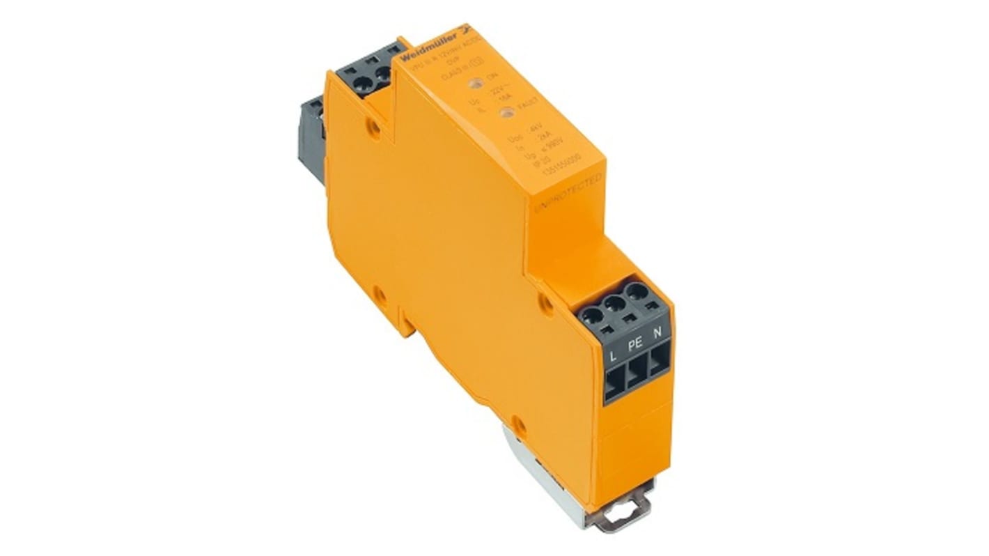 Weidmüller limitatore di sovracorrente monofase 16A per guida DIN, conforme a IEC 61643-11 e 12, con LED indicativo.