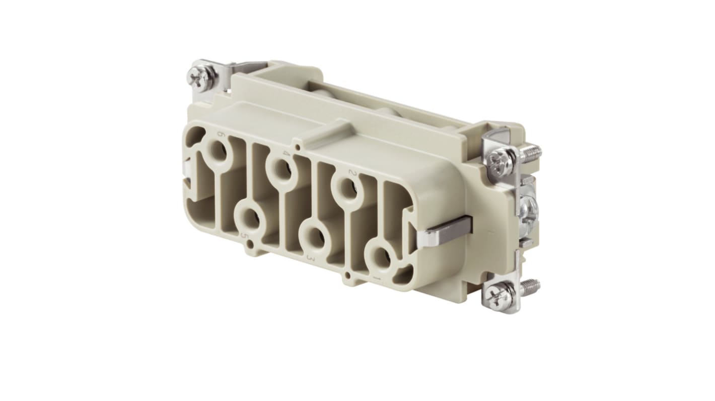 Inserto connettore femmina HSB Weidmüller 1498900000 - 35A, 6 vie, collegamento a vite con molla di protezione. Ideale per collegamenti sicuri.